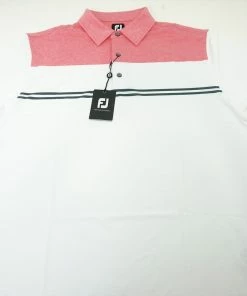 New FootJoy Golf Heather Color Block Polo Size Large WHITE /PINK 395B 823407