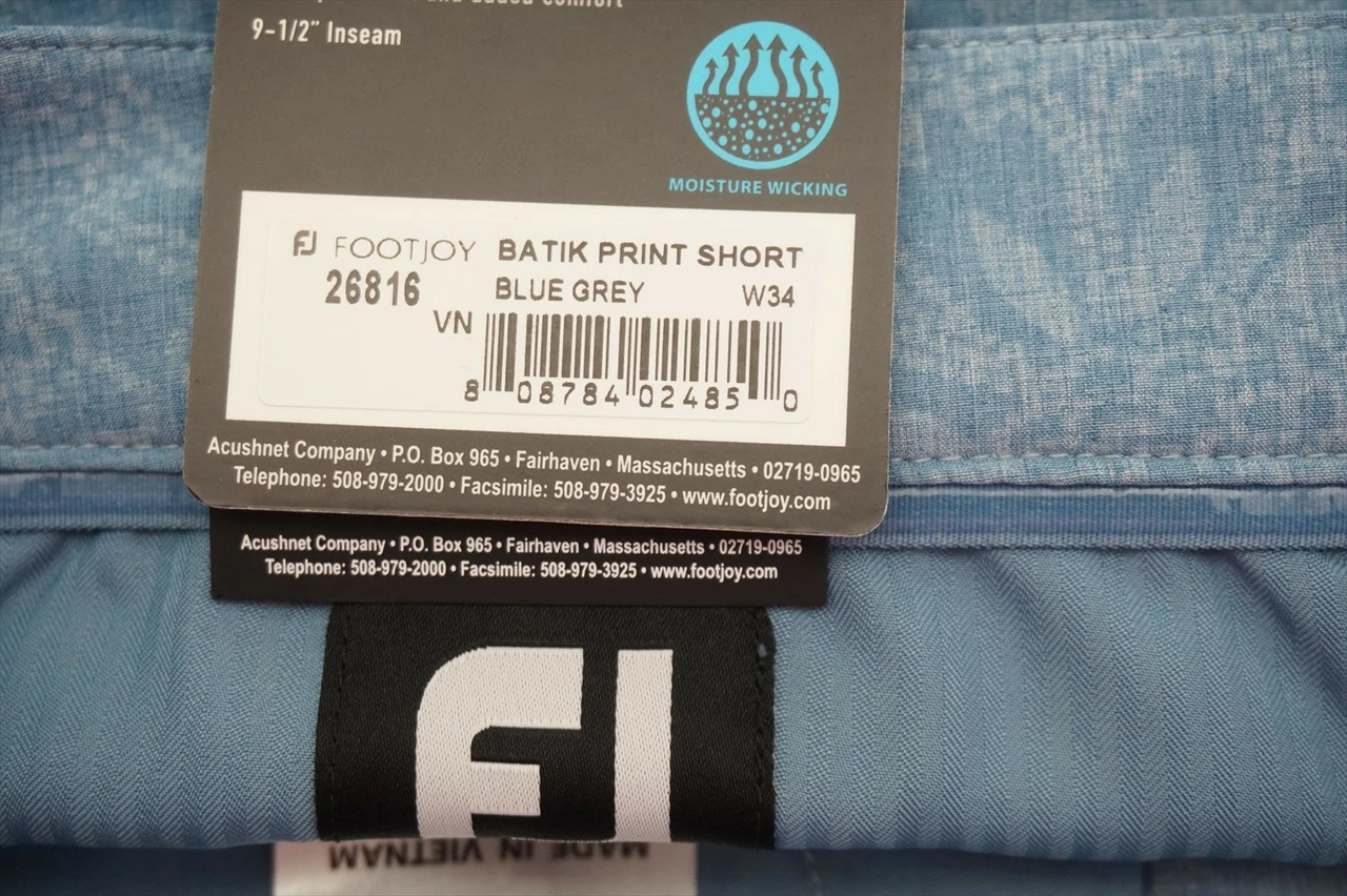 New FootJoy Golf Batik Print Shorts Mens Size 34 Blue Grey Regular 467B - Image 2