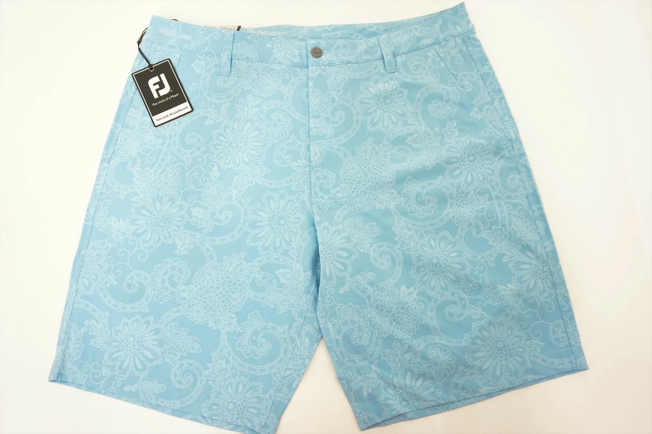 New FootJoy Golf Batik Print Shorts Mens Size 34 Light Blue Regular 467B