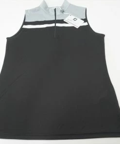 NEW FootJoy CB Slvless Zip Polo Womens Medium Black/Grey/White 557A 00893396