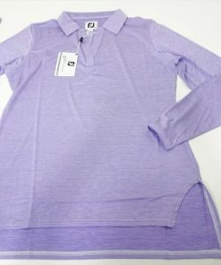 NEW FootJoy LS Space Dye Jersey Microstripe Polo Womens Medium Orchid/White 558A