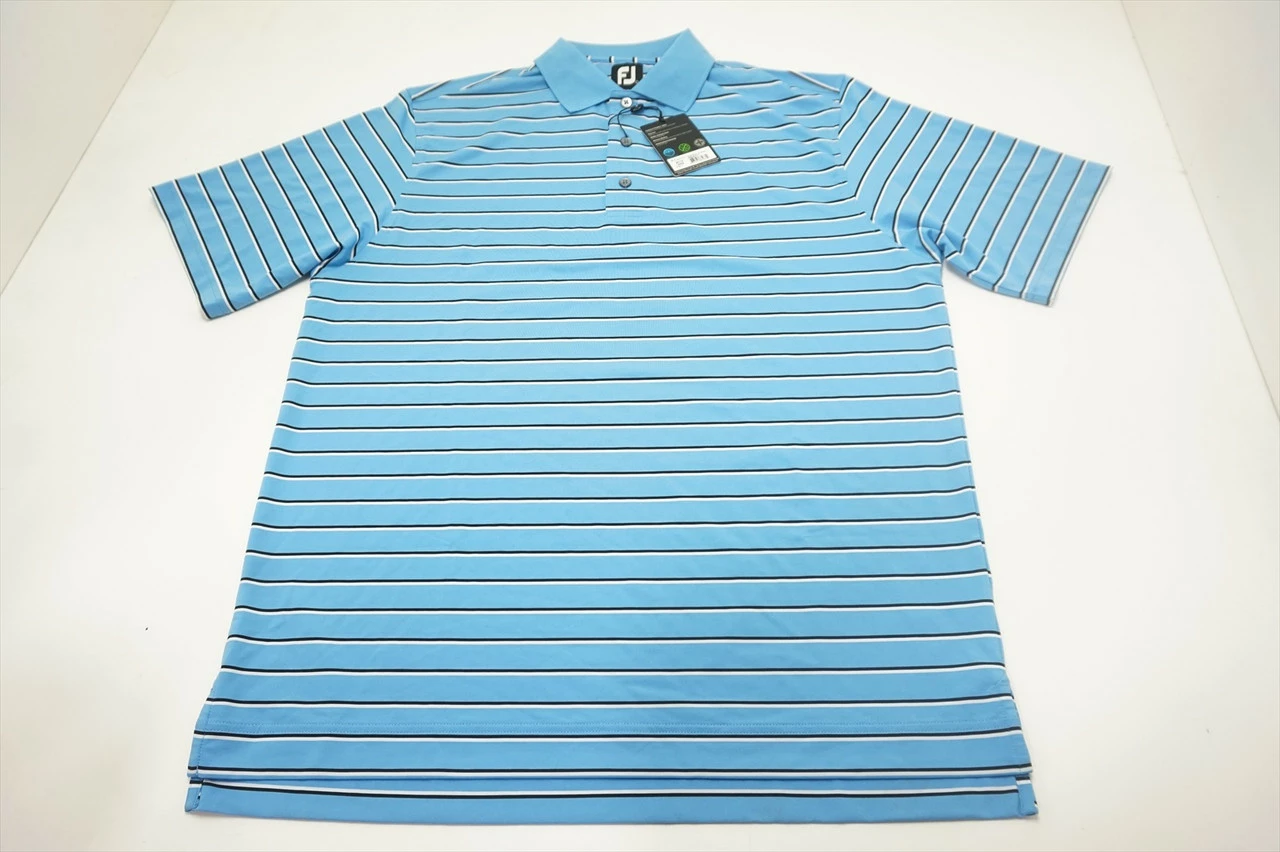 NEW FootJoy Golf PD Strch LSL STRP Polo Mens Size Large RFBLBKWH 583C 00909027