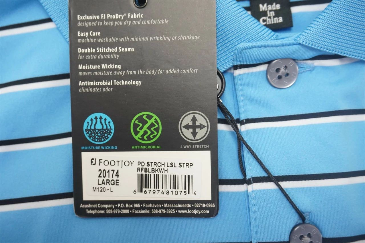 NEW FootJoy Golf PD Strch LSL STRP Polo Mens Size Large RFBLBKWH 583C 00909027 - Image 2