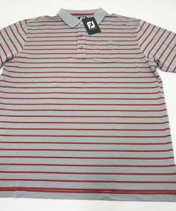 New FootJoy Golf Nautical Stripe Clear Pocket Polo Mens Large Grey/Merlot 600A