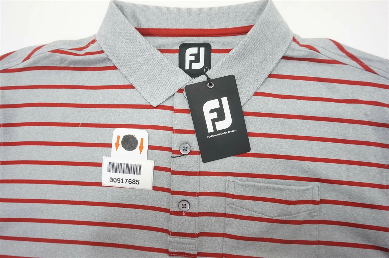 New FootJoy Golf Nautical Stripe Clear Pocket Polo Mens Large Grey/Merlot 600A - Image 5