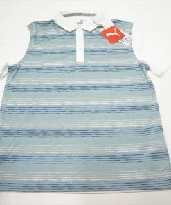 Puma Golf Road Map Jr Polo Boys Size Large 11-12Y Bright White/Bluefish 635A