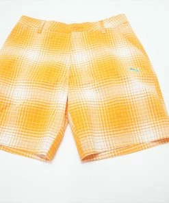 Puma Golf Ombre Plaid Bermuda Juniors Shorts Boys Size Large White/Orange 635B