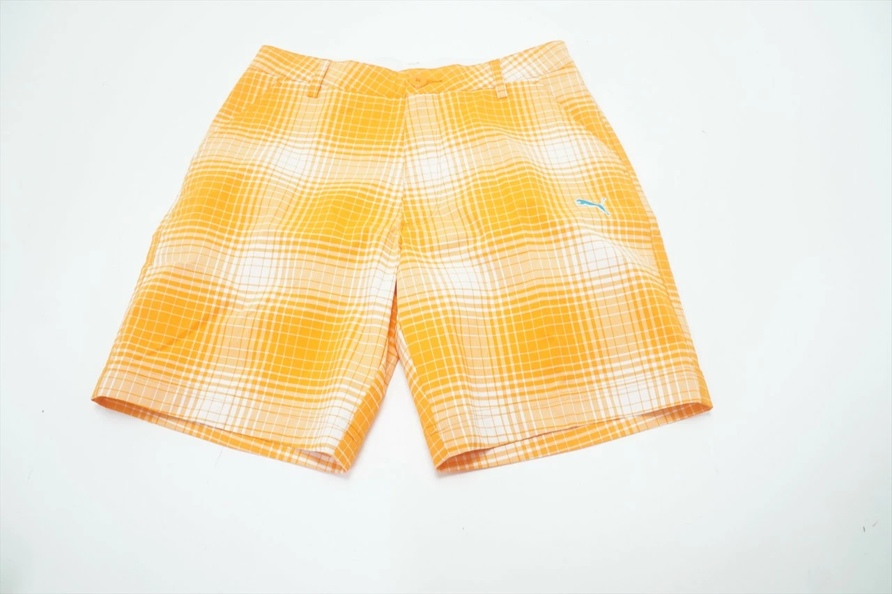 Puma Golf Ombre Plaid Bermuda Juniors Shorts Boys Size Large White/Orange 635B