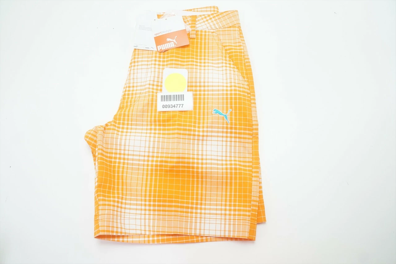 Puma Golf Ombre Plaid Bermuda Juniors Shorts Boys Size Large White/Orange 635B - Image 5