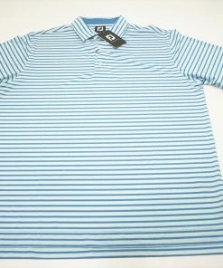 FootJoy Lisle 2-Color Stripe Polo Mens Size Large Seafoam/Marine 652A 941818