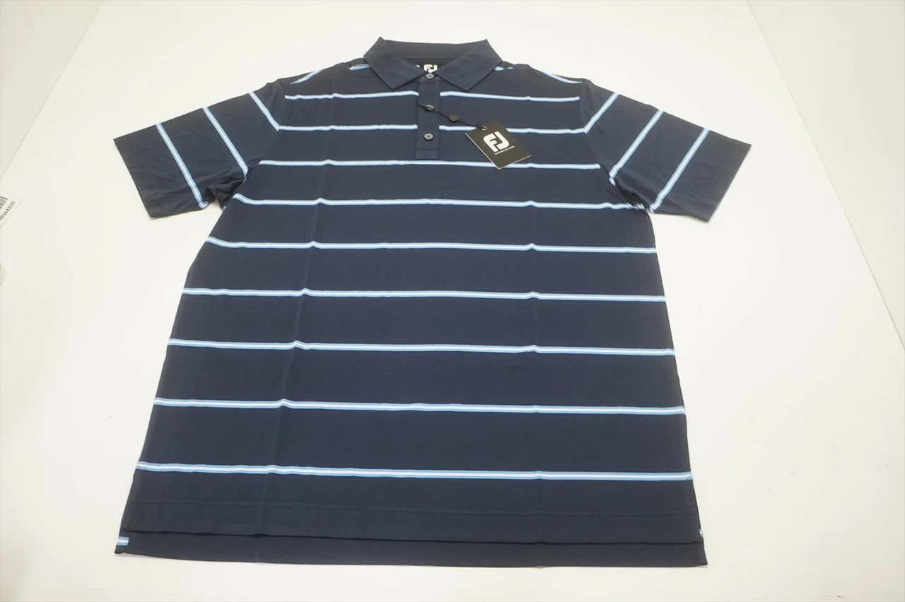 NEW FootJoy Lisle Pique Open Stripe Self Collar Polo Mens Large Navy 658A 945411