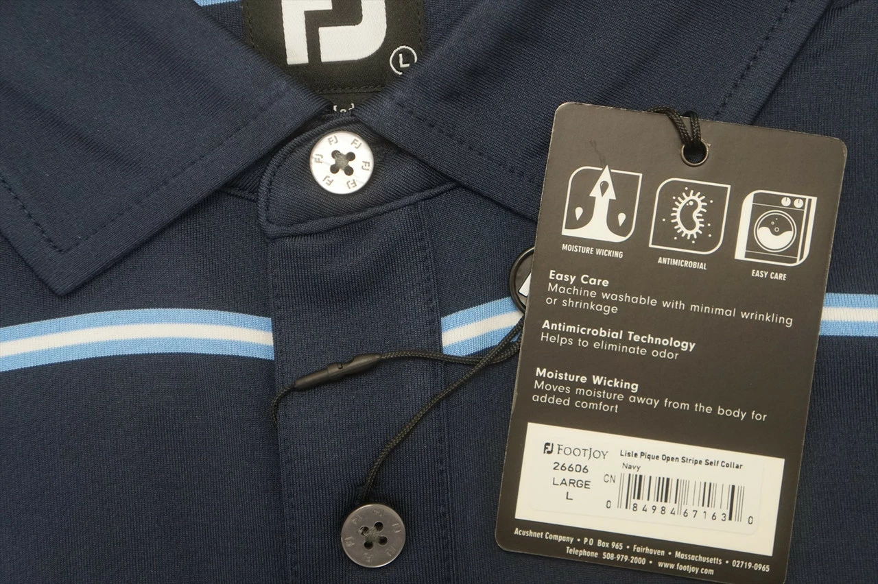 NEW FootJoy Lisle Pique Open Stripe Self Collar Polo Mens Large Navy 658A 945411 - Image 2