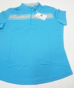 FootJoy W Baby Pique Zip Stripe Polo Womens Medium Grey/White 685A 965357