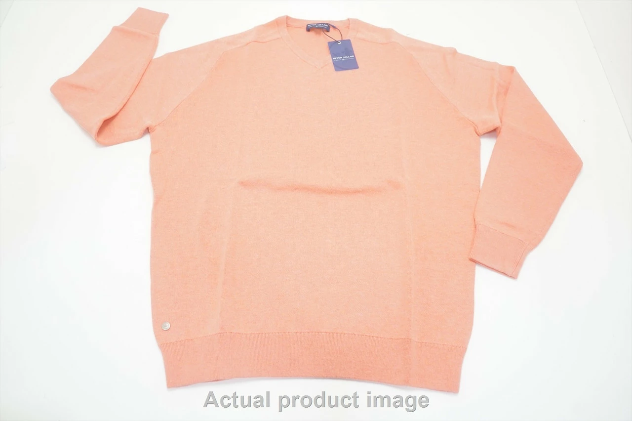 Peter Millar Deuce Interlock Sweater Mens Medium Summer Sunrise V-Neck 720B 342