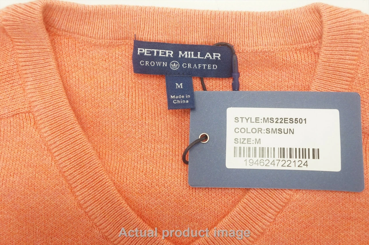 Peter Millar Deuce Interlock Sweater Mens Medium Summer Sunrise V-Neck 720B 342 - Image 2