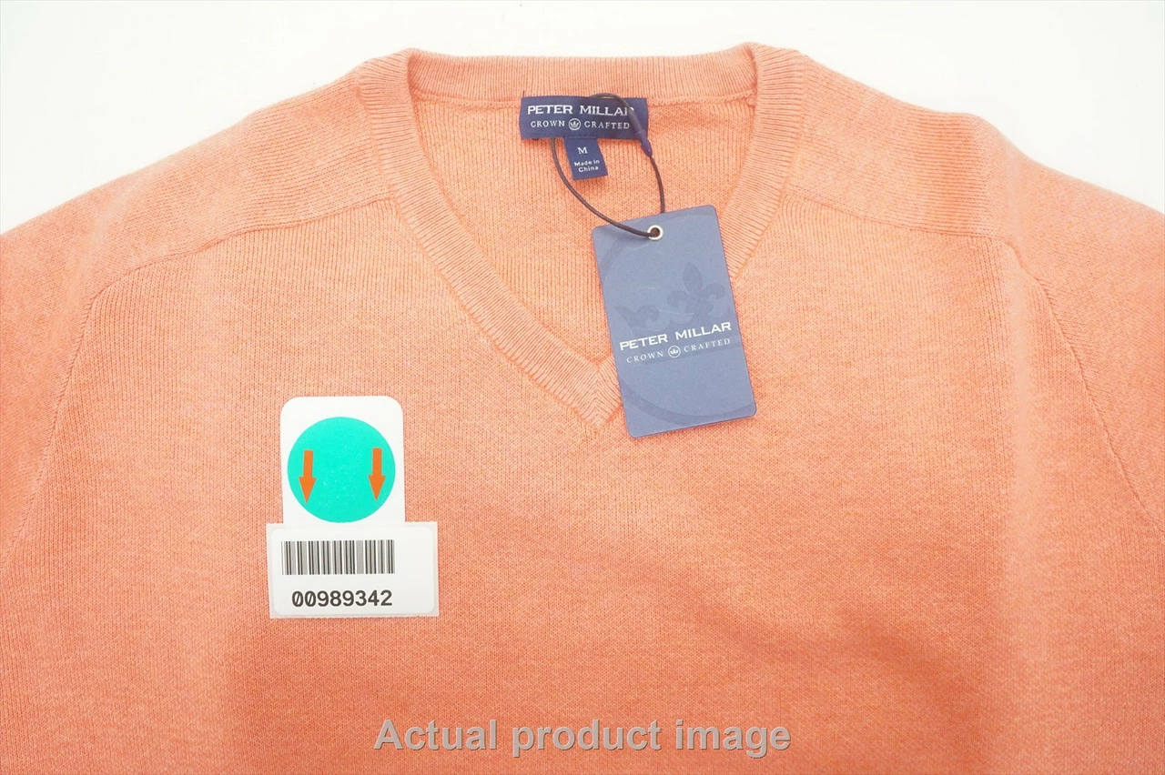 Peter Millar Deuce Interlock Sweater Mens Medium Summer Sunrise V-Neck 720B 342 - Image 5