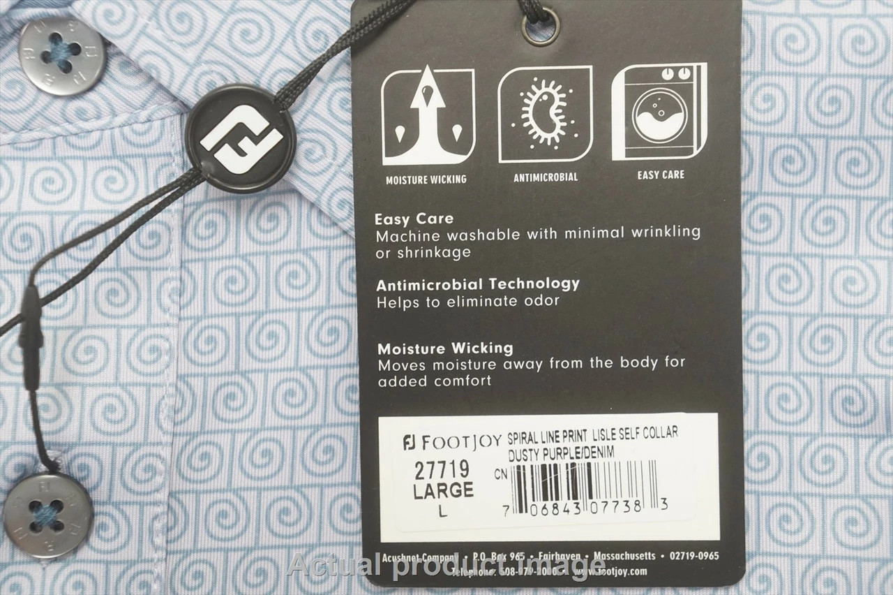FootJoy Spiral Line Print Lisle Polo Mens Large Purple/Demin 721B 992431 - Image 2