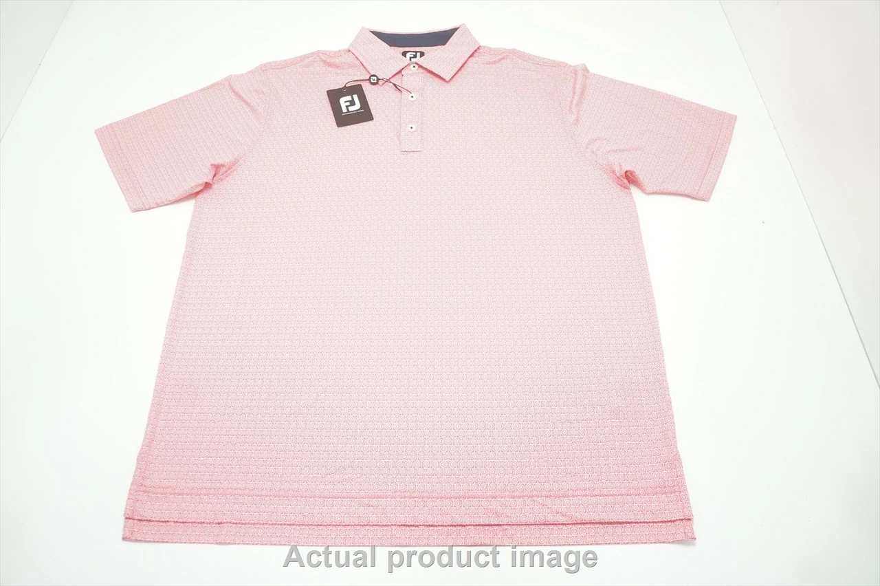 FootJoy Spiral Line Print Lisle Polo Mens Large Watermelon/White 721B 992440