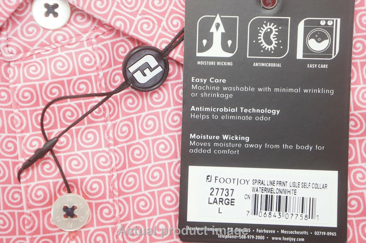FootJoy Spiral Line Print Lisle Polo Mens Large Watermelon/White 721B 992440 - Image 2