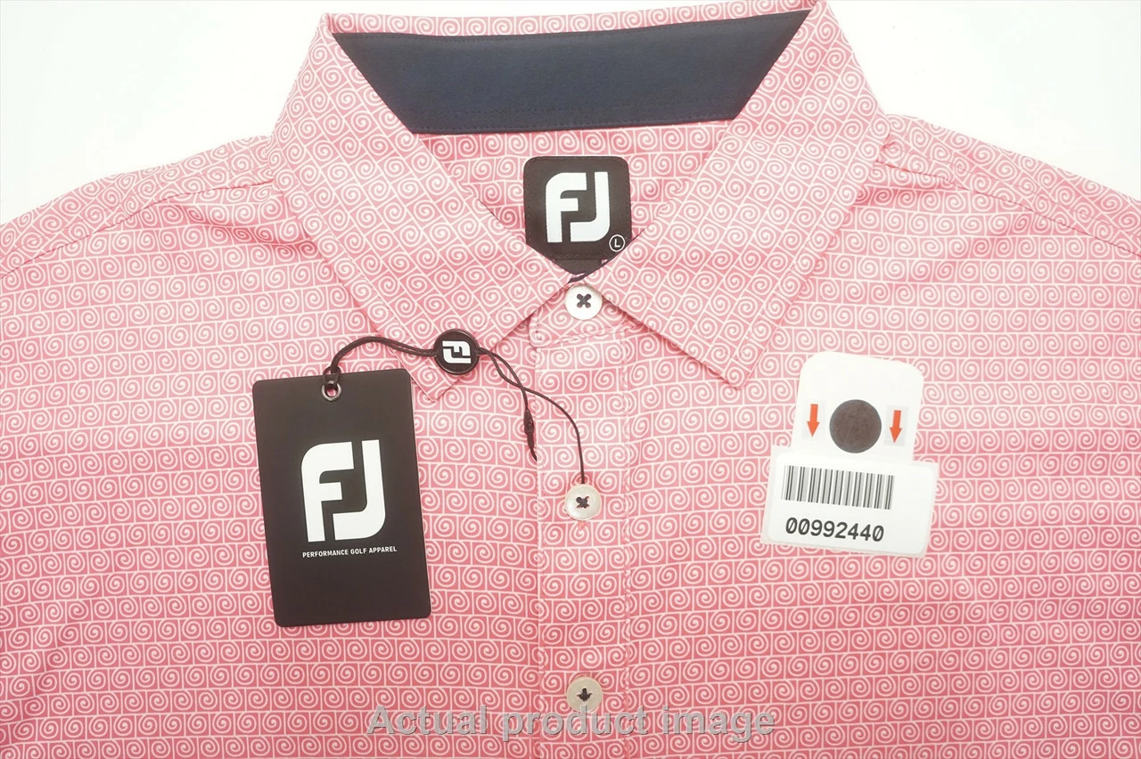 FootJoy Spiral Line Print Lisle Polo Mens Large Watermelon/White 721B 992440 - Image 5