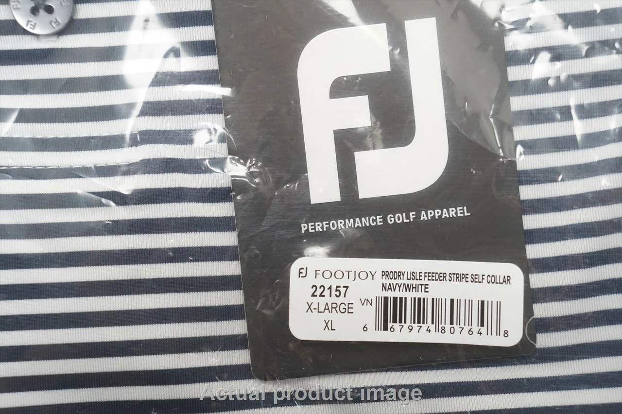 NEW FootJoy Lisle Feeder Stripe Self Collar Polo Mens XL Navy/White 724B 993783 - Image 2