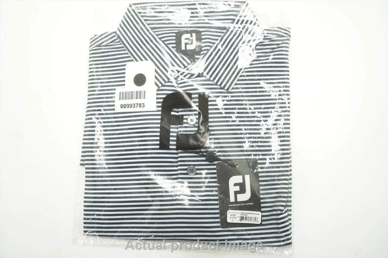 NEW FootJoy Lisle Feeder Stripe Self Collar Polo Mens XL Navy/White 724B 993783 - Image 5