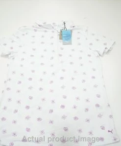 NEW Puma Cloudspun Garden Polo Womens Small Bright White/Mauve Pop 738B 01001102