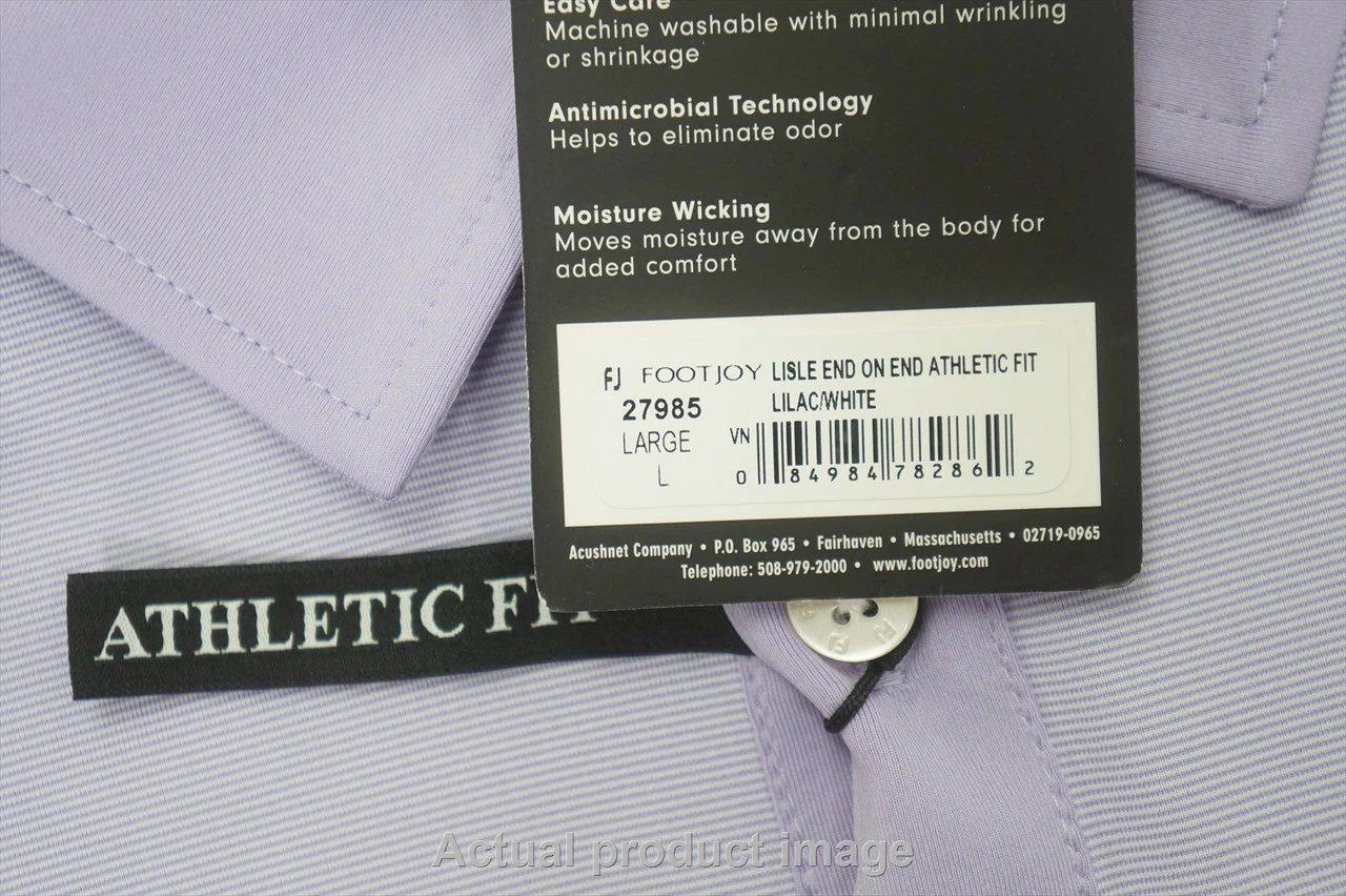 FootJoy Lisle End On End Athletic Fit Polo Mens Large Lilac/White 748A 1009131 - Image 2