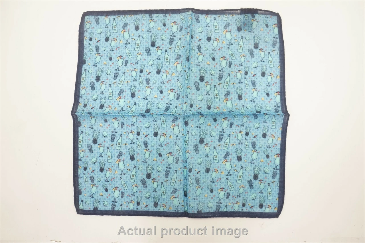 New Peter Millar Drinks Pocket Square Spring 2023 Mens Size OS Sky/Navy 1048195 - Image 2