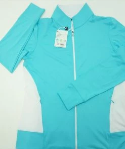 New FootJoy Golf Midlayer Jacket Womens Size Medium Aqua/White 256B