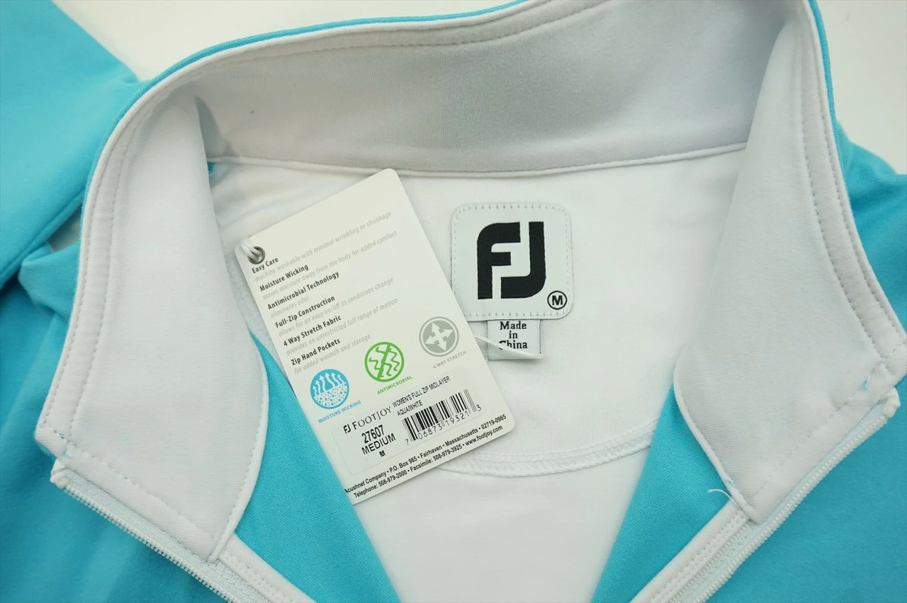 New FootJoy Golf Midlayer Jacket Womens Size Medium Aqua/White 256B - Image 2